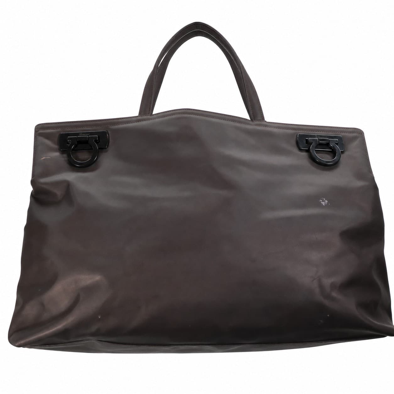 Salvatore Ferragamo Gancini Leather Tote Handbag Bag Brown Top Handle handbags auction on bidia.ai