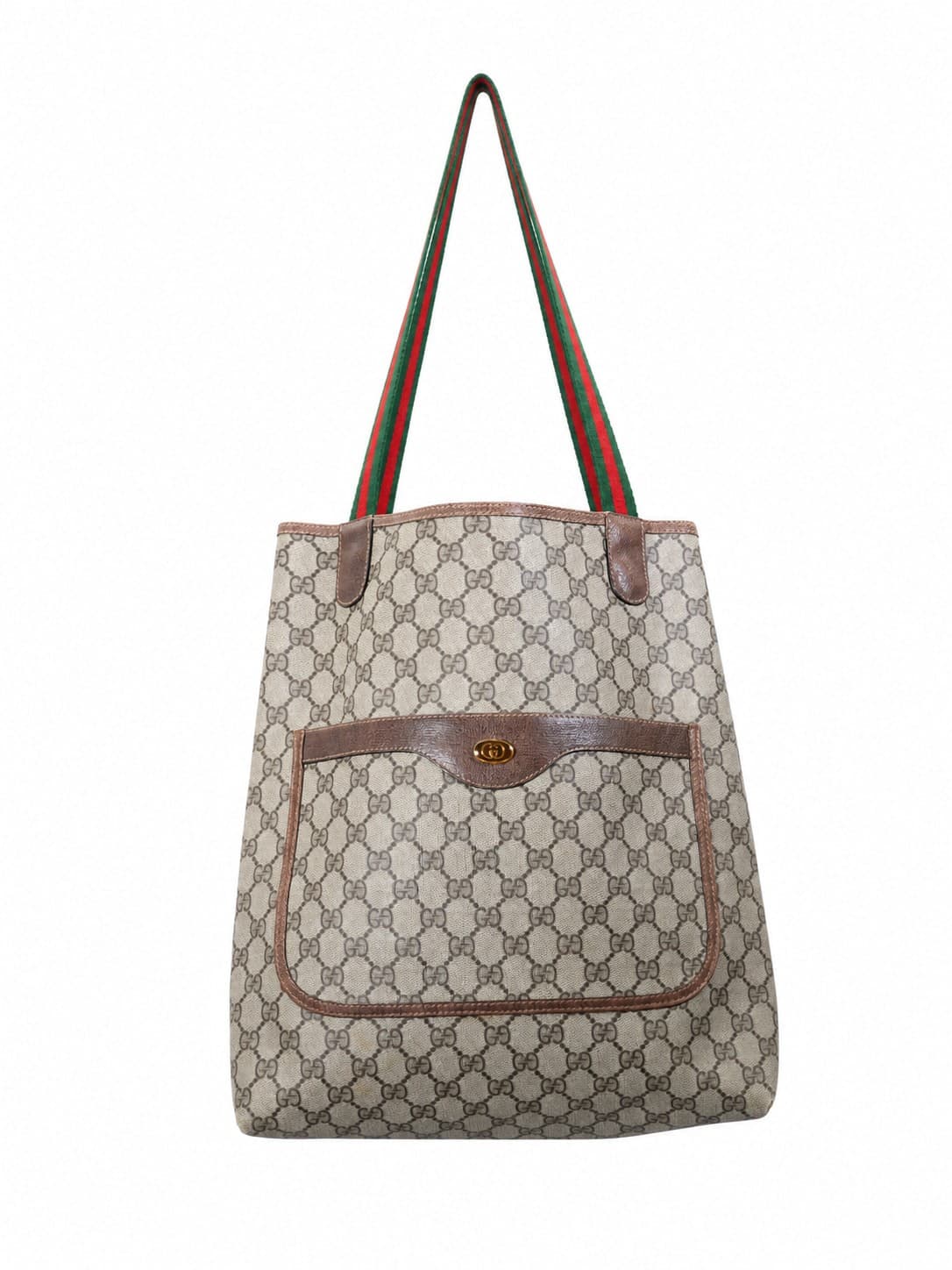 Gucci Accessory Collection GG Supreme Canvas Tote Shoulder Bag Brown Leather handbags auction on bidia.ai