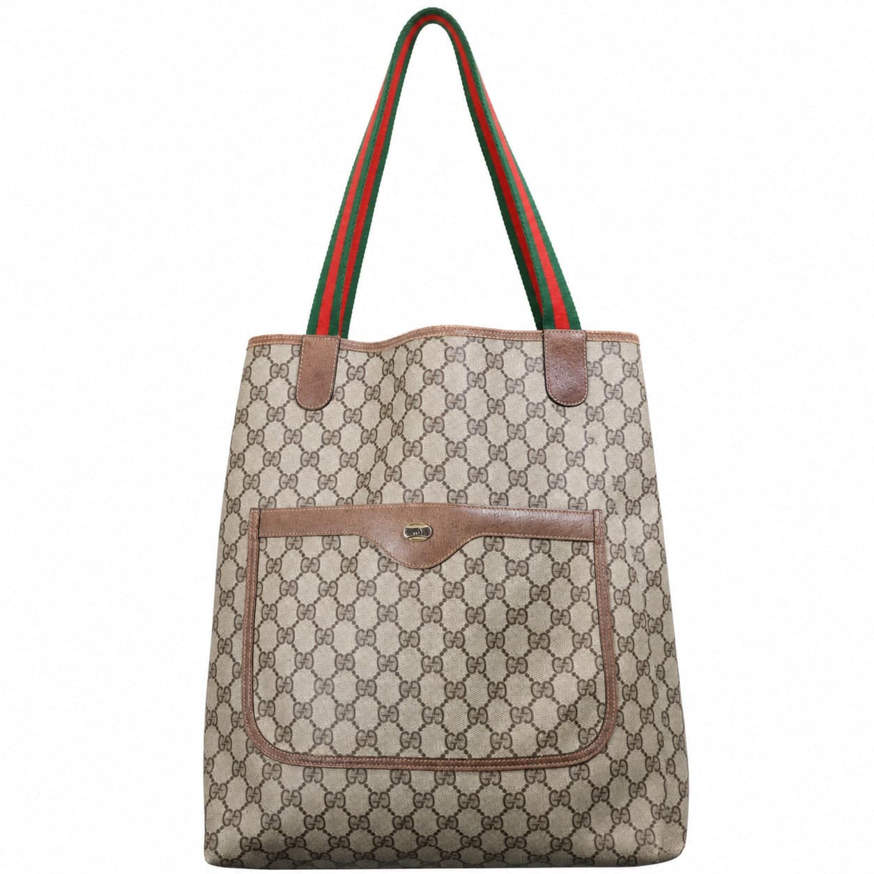 Gucci GG Canvas Web Stripe Tote Bag Purse Shoulder Handbag Brown Beige handbags auction on bidia.ai