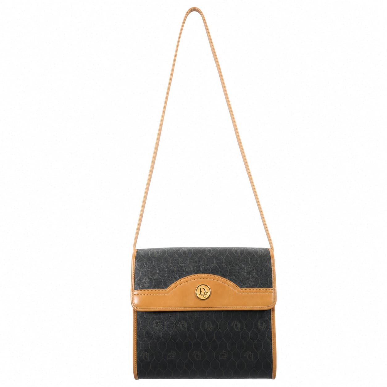 Christian Dior Honeycomb Monogram Coated Canvas Leather Shoulder Bag Crossbody Handbag Purse Black handbags auction on bidia.ai