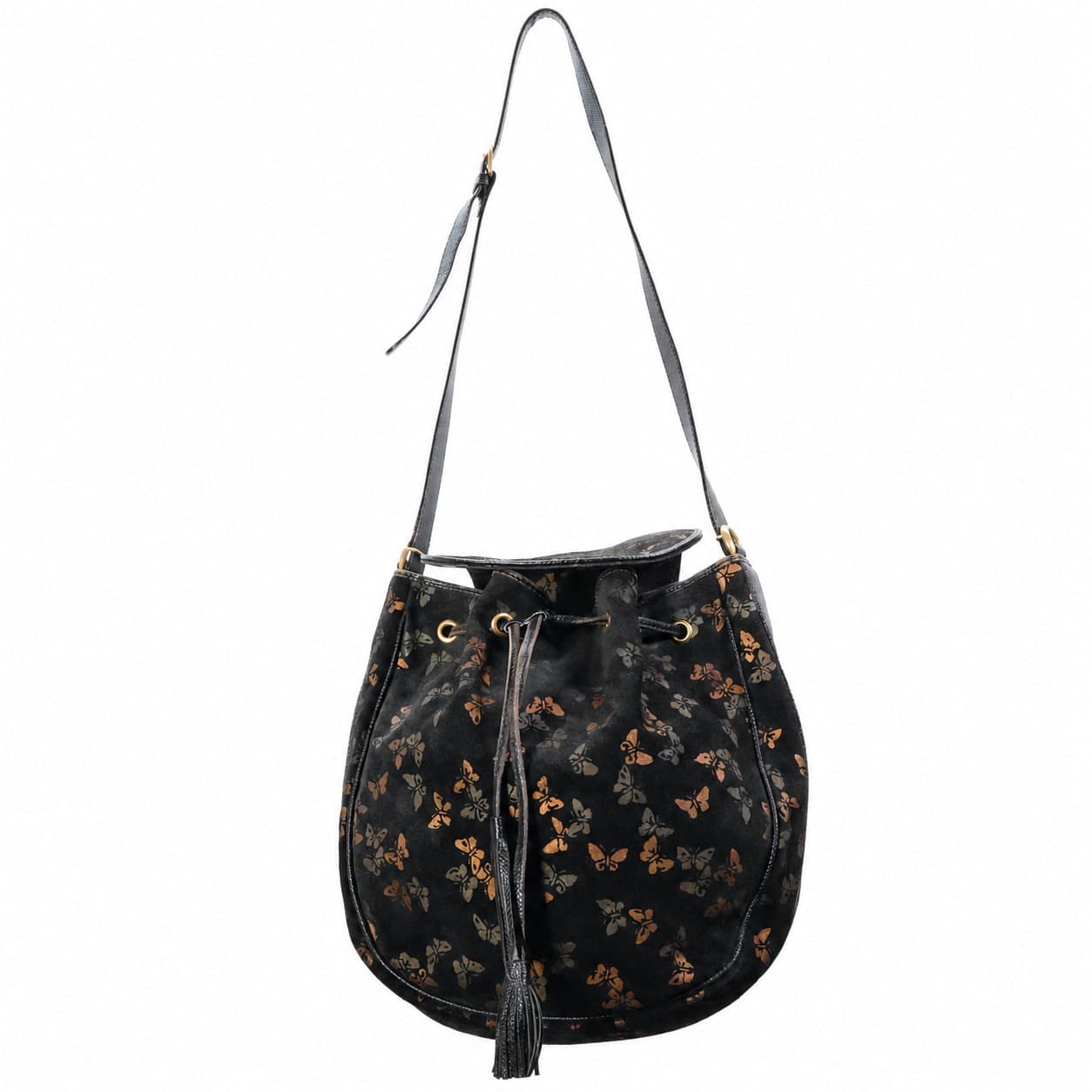 Bottega Veneta Black Butterfly Suede Bucket Bag Crossbody Shoulder Handbag Purse handbags auction on bidia.ai