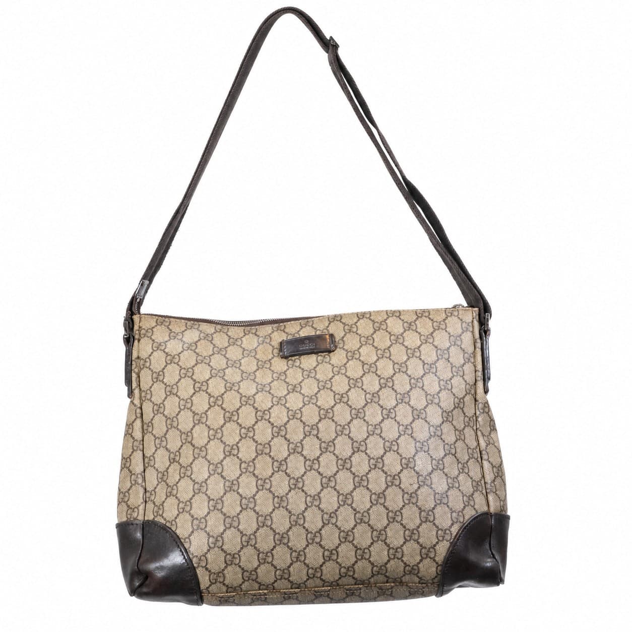 Gucci GG Canvas Shoulder Bag Crossbody Handbag Purse Beige Brown Leather handbags auction on bidia.ai