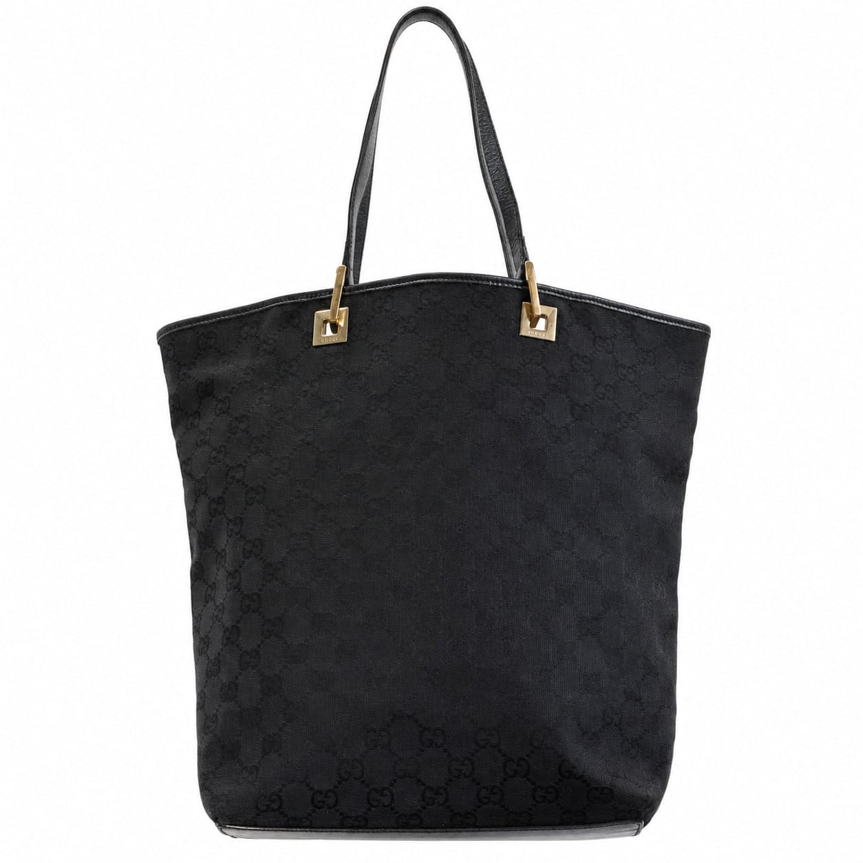 Gucci GG Monogram Canvas Black Leather Tote Shoulder Bag Handbag Purse handbags auction on bidia.ai