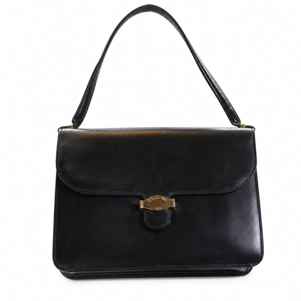 Christian Dior Black Leather Shoulder Bag Handbag Purse Gold Clasp handbags auction on bidia.ai