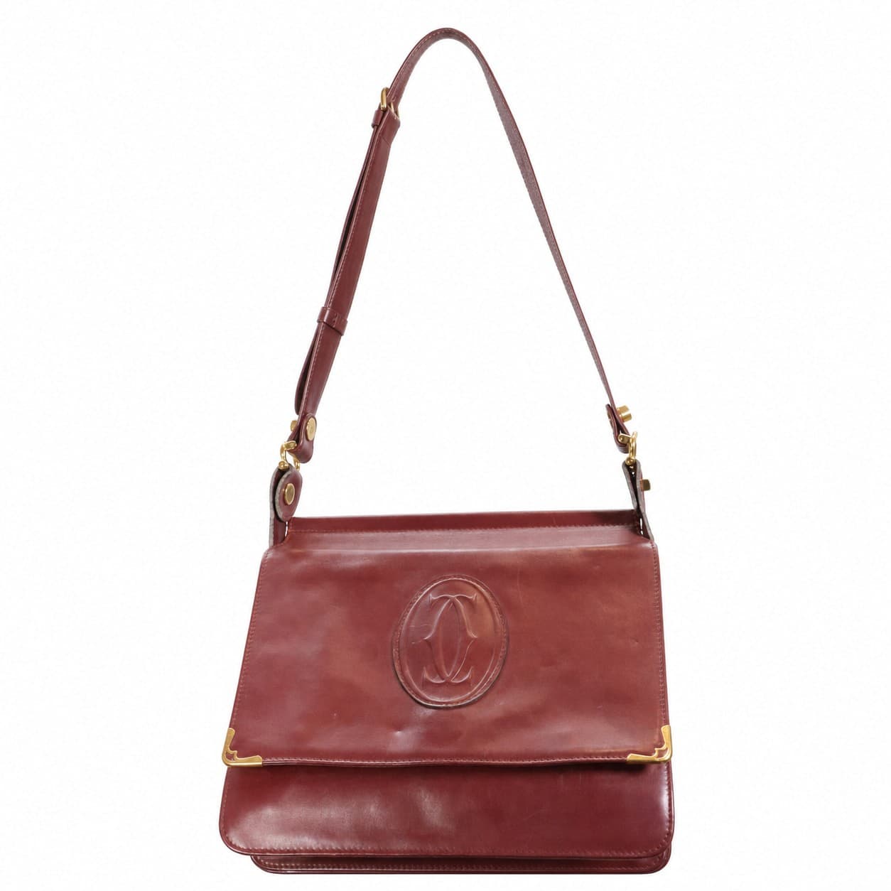 Cartier Must De Cartier Burgundy Leather Shoulder Bag Crossbody Handbag Purse handbags auction on bidia.ai
