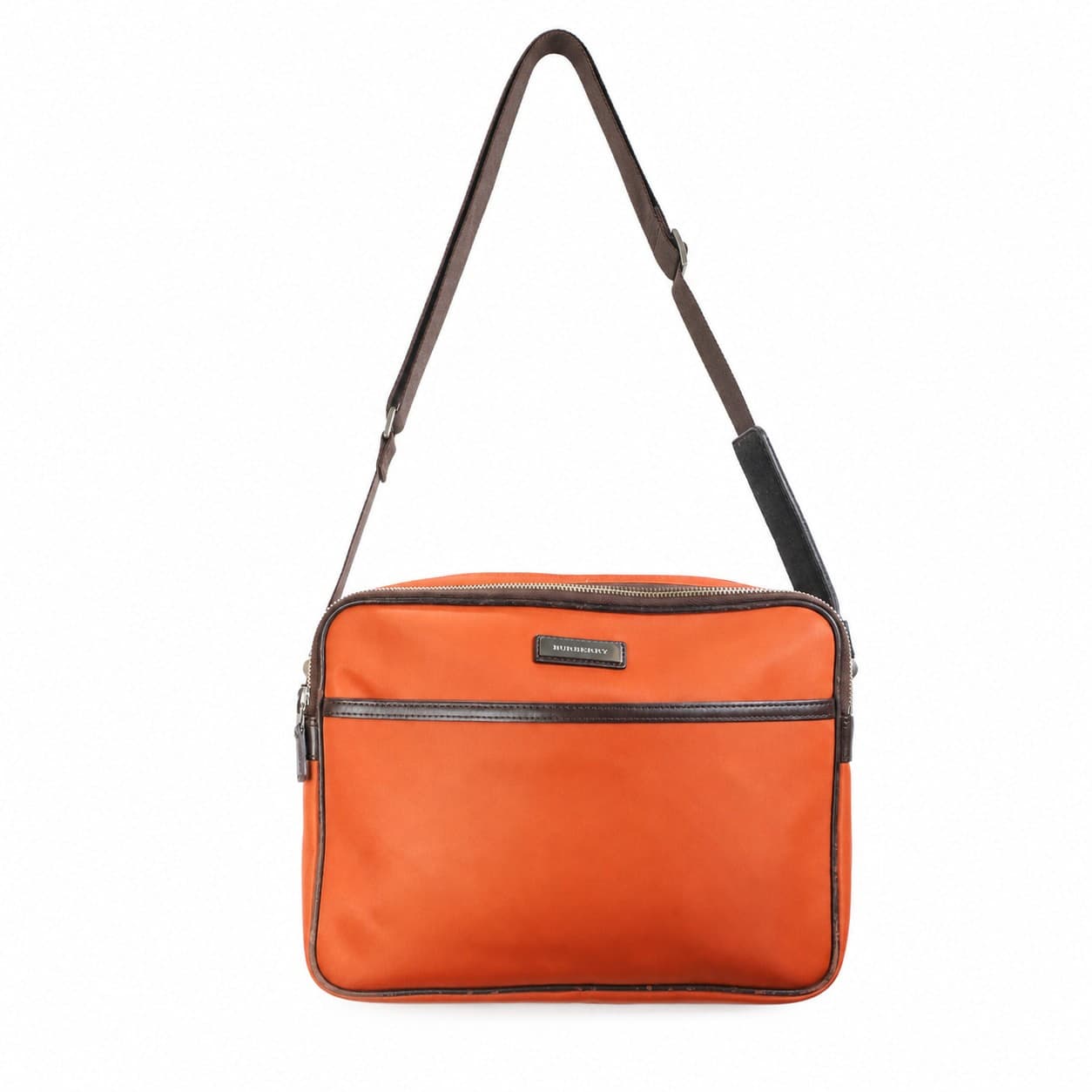 Burberry Nylon Crossbody Messenger Bag Orange Brown Leather Shoulder Bag handbags auction on bidia.ai