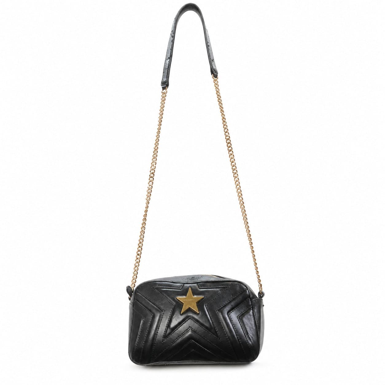 Stella McCartney Stella Star Black Quilted Faux Leather Crossbody Shoulder Bag Camera Bag handbags auction on bidia.ai