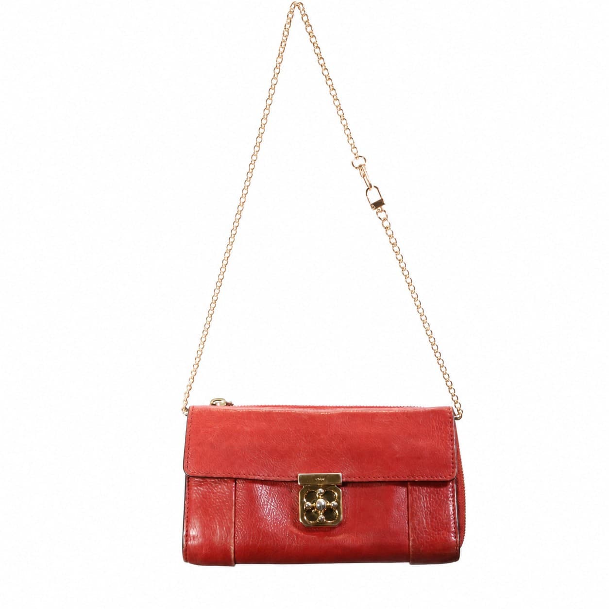 Chloé Elsie Red Leather Wallet Chain Crossbody Shoulder Bag Purse Handbag handbags auction on bidia.ai