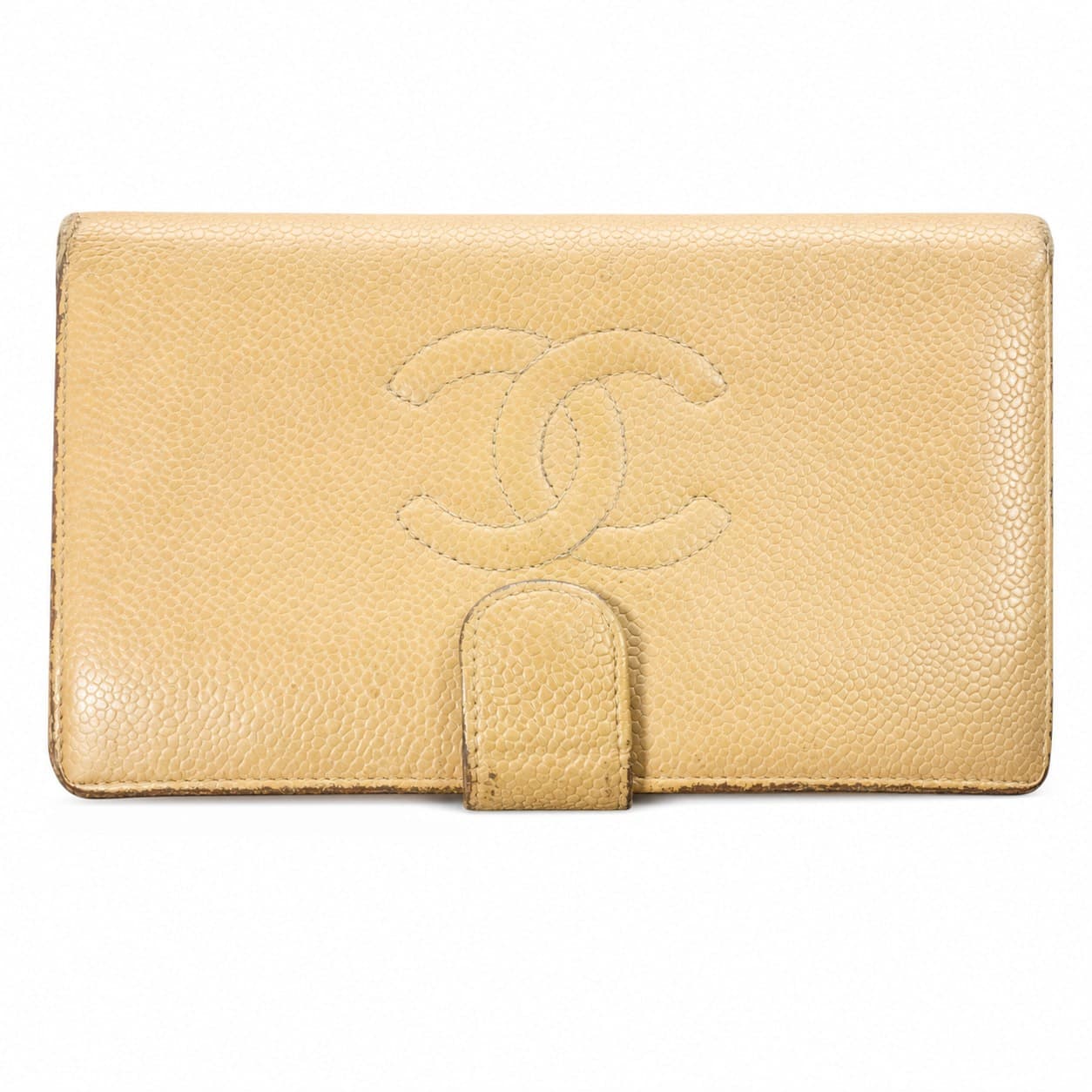 Chanel Caviar Leather CC Logo Bifold Wallet Beige Tan Gold Hardware handbags auction on bidia.ai