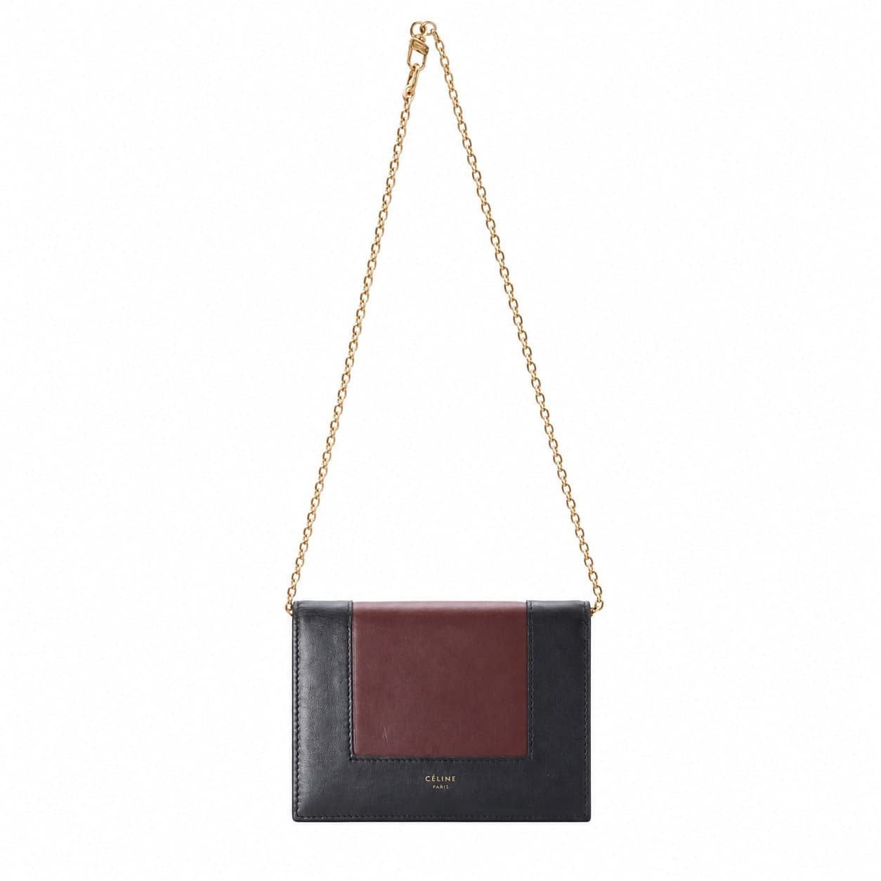 Céline Frame Wallet On Chain Colorblock Black Burgundy Leather Crossbody Bag handbags auction on bidia.ai