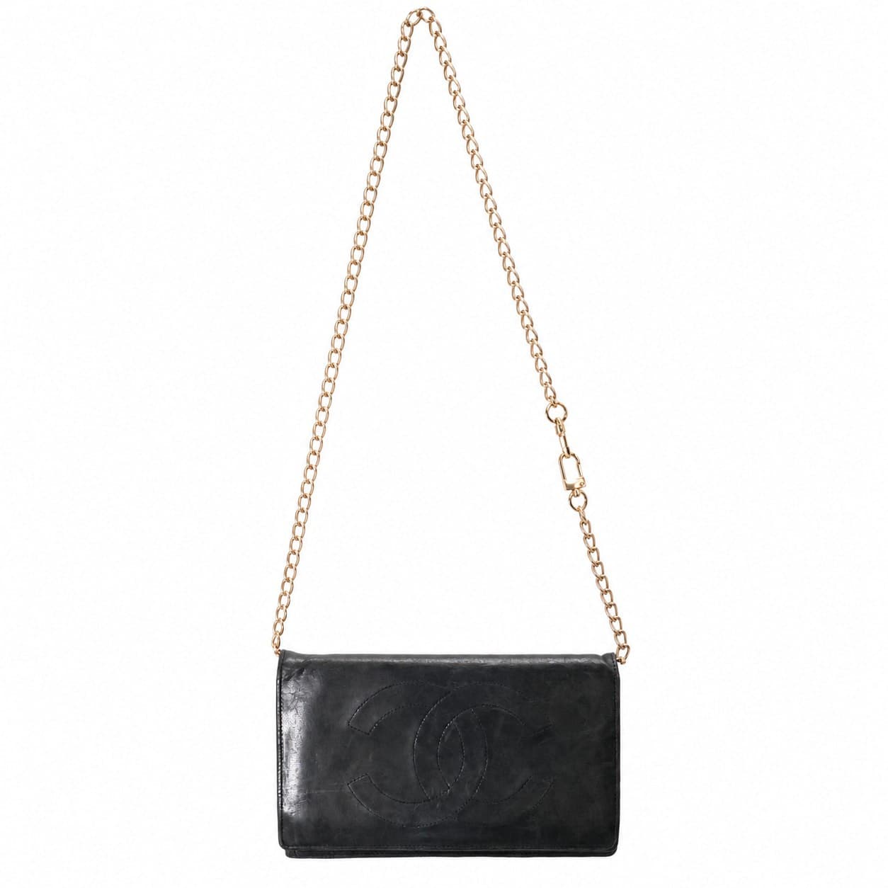 Chanel Black Leather CC Logo Wallet Chain Crossbody Clutch Purse Bag handbags auction on bidia.ai