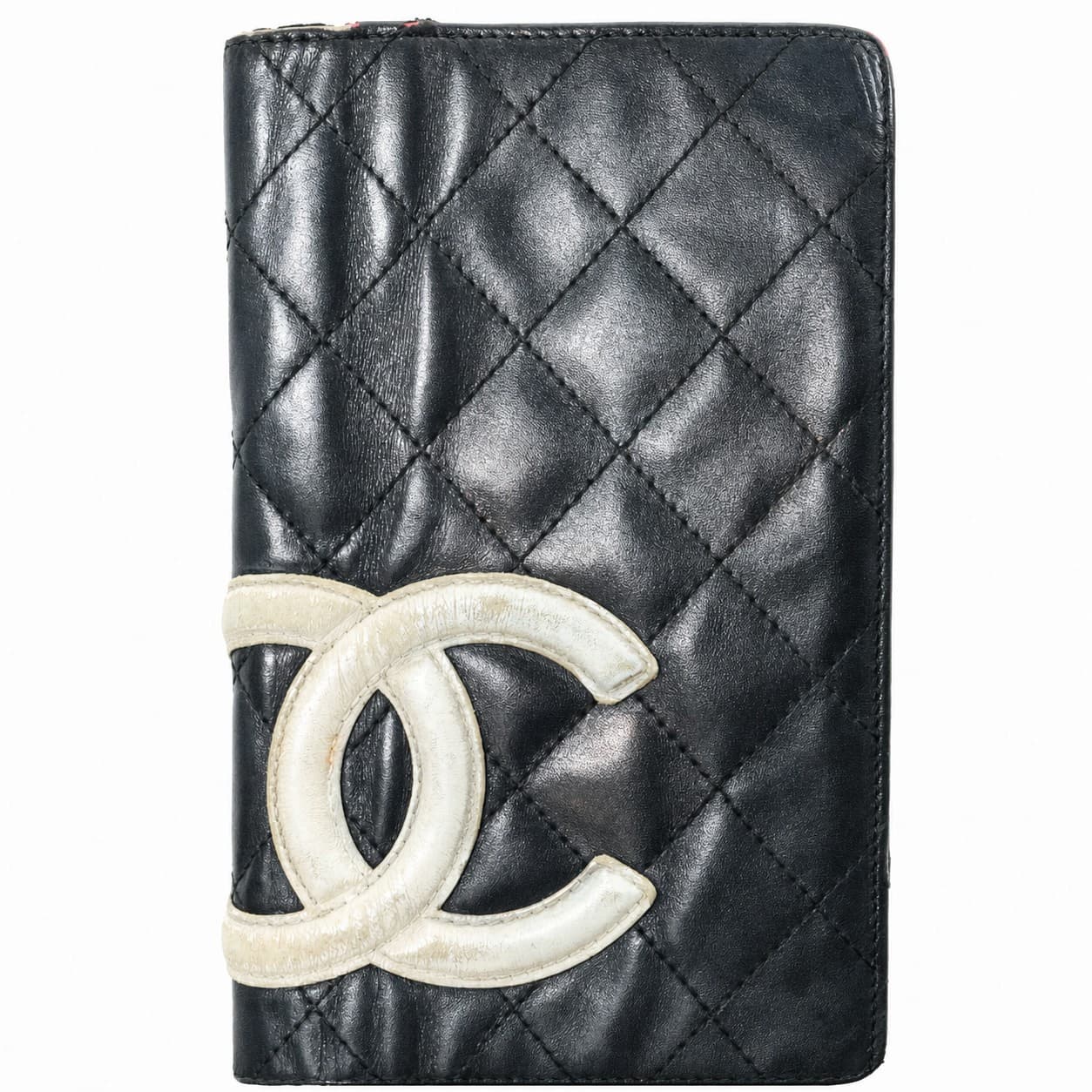 Chanel Cambon Quilted Leather Bifold Wallet Black White CC Pink Interior handbags auction on bidia.ai