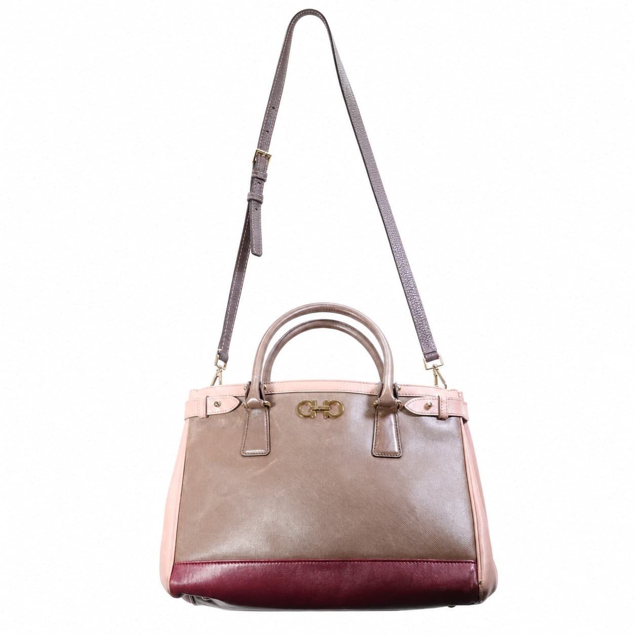 Salvatore Ferragamo Sofia Saffiano Leather Satchel Handbag Purse Tri-Color handbags auction on bidia.ai