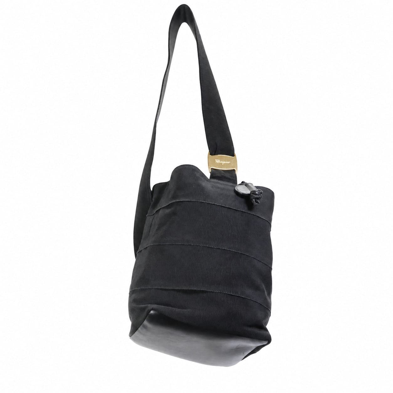 Salvatore Ferragamo Black Grosgrain Ribbon Leather Shoulder Bag Purse Handbag handbags auction on bidia.ai