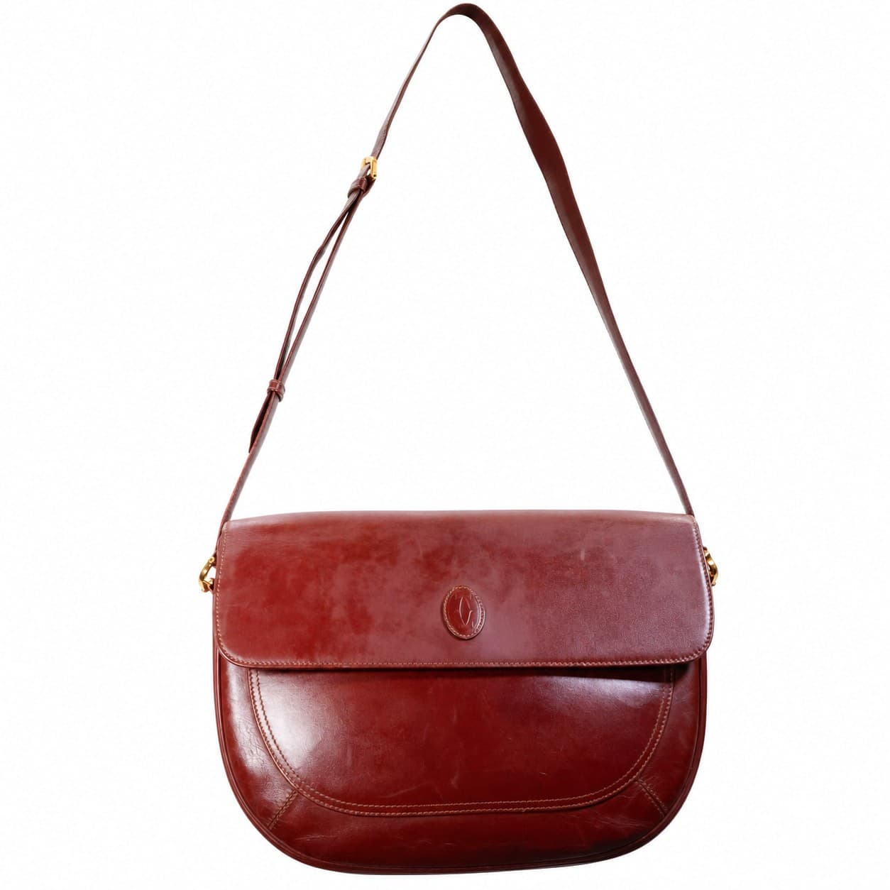 Cartier Must De Cartier Burgundy Leather Shoulder Bag Crossbody Saddle Bag Purse handbags auction on bidia.ai