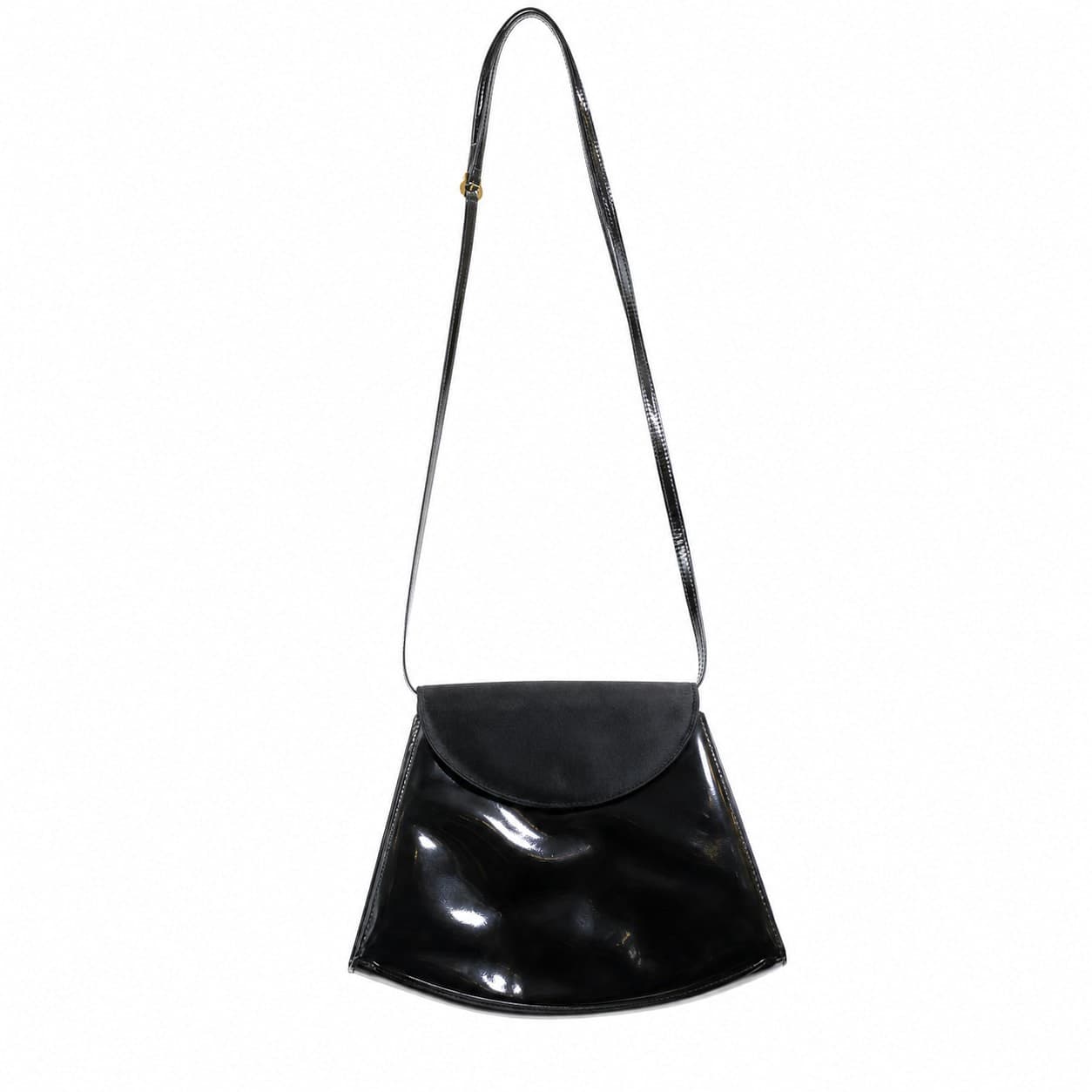 Salvatore Ferragamo Black Patent Leather Suede Shoulder Bag Crossbody Handbag Purse handbags auction on bidia.ai