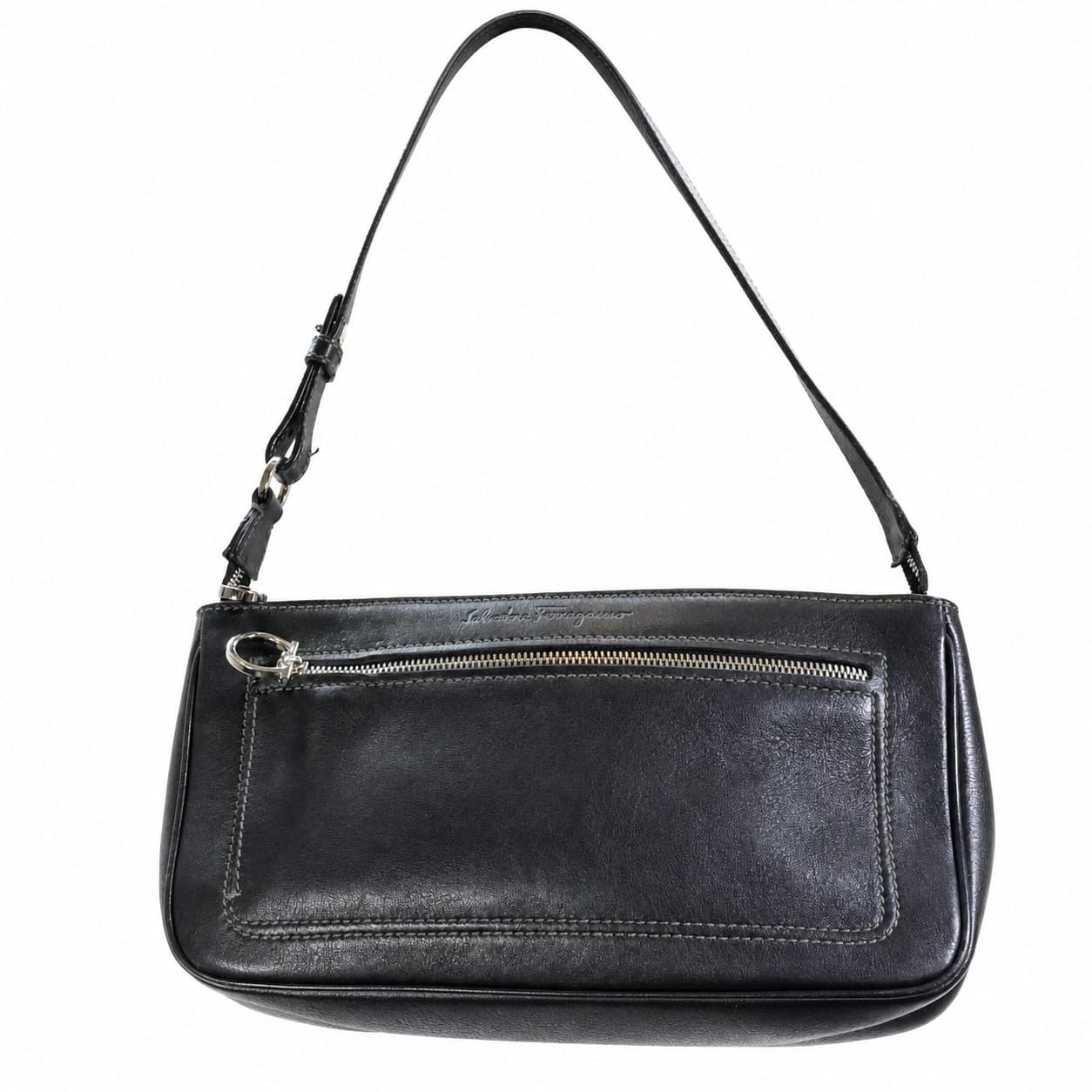 Salvatore Ferragamo Gancini Black Leather Shoulder Bag Crossbody Handbag Purse handbags auction on bidia.ai
