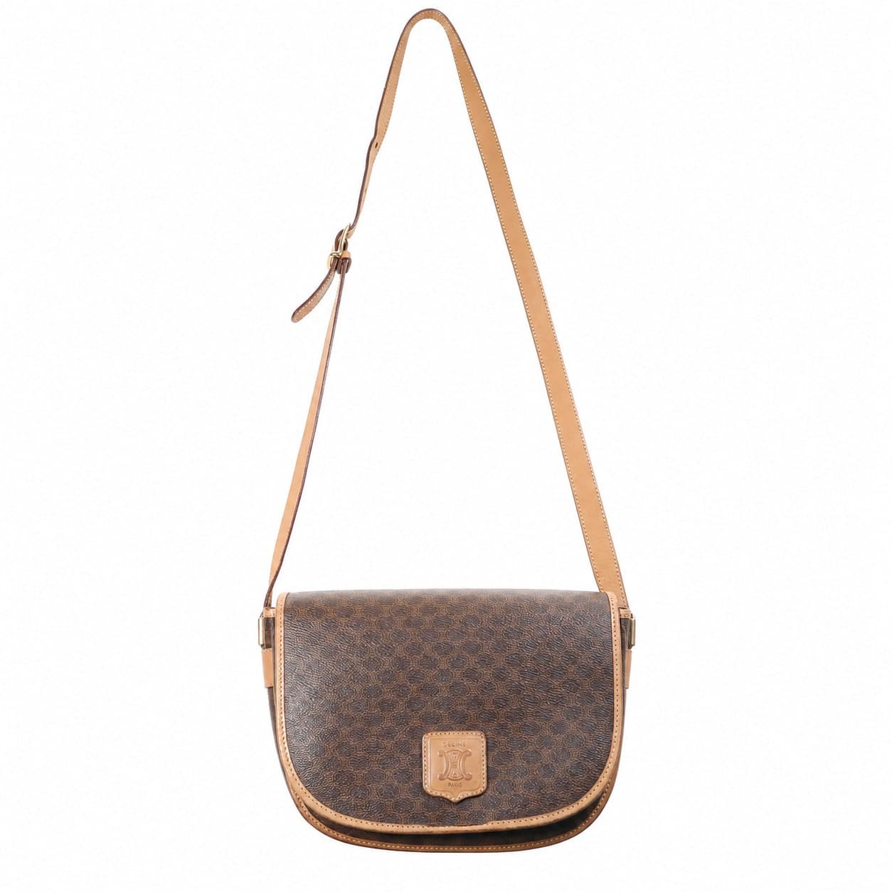 Céline Macadam Monogram Canvas Leather Crossbody Shoulder Bag Purse Brown handbags auction on bidia.ai