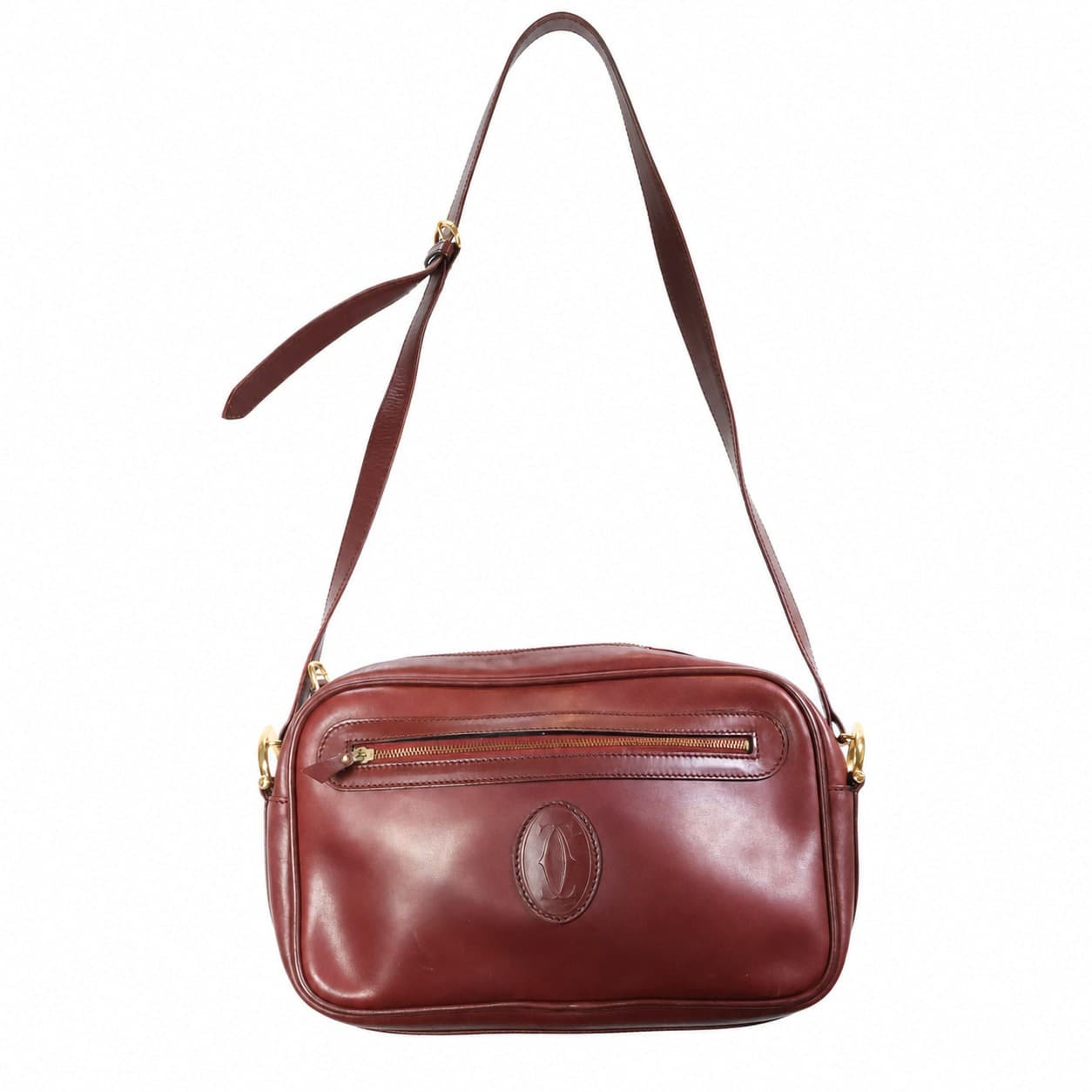 Cartier Must De Cartier Burgundy Leather Crossbody Shoulder Bag Handbag Purse handbags auction on bidia.ai