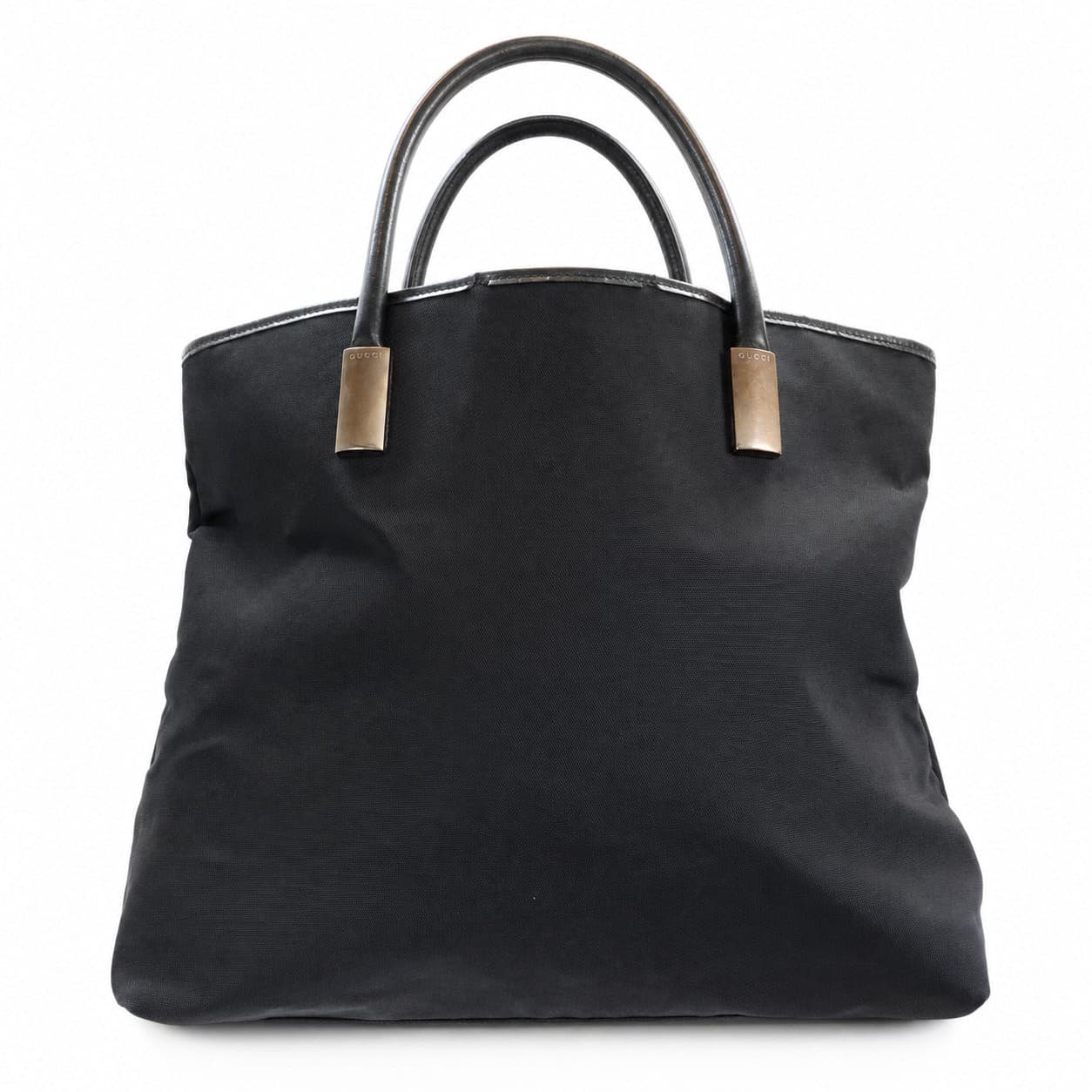 Gucci Black Nylon Canvas Leather Trim Tote Handbag Purse Bag Top Handle handbags auction on bidia.ai