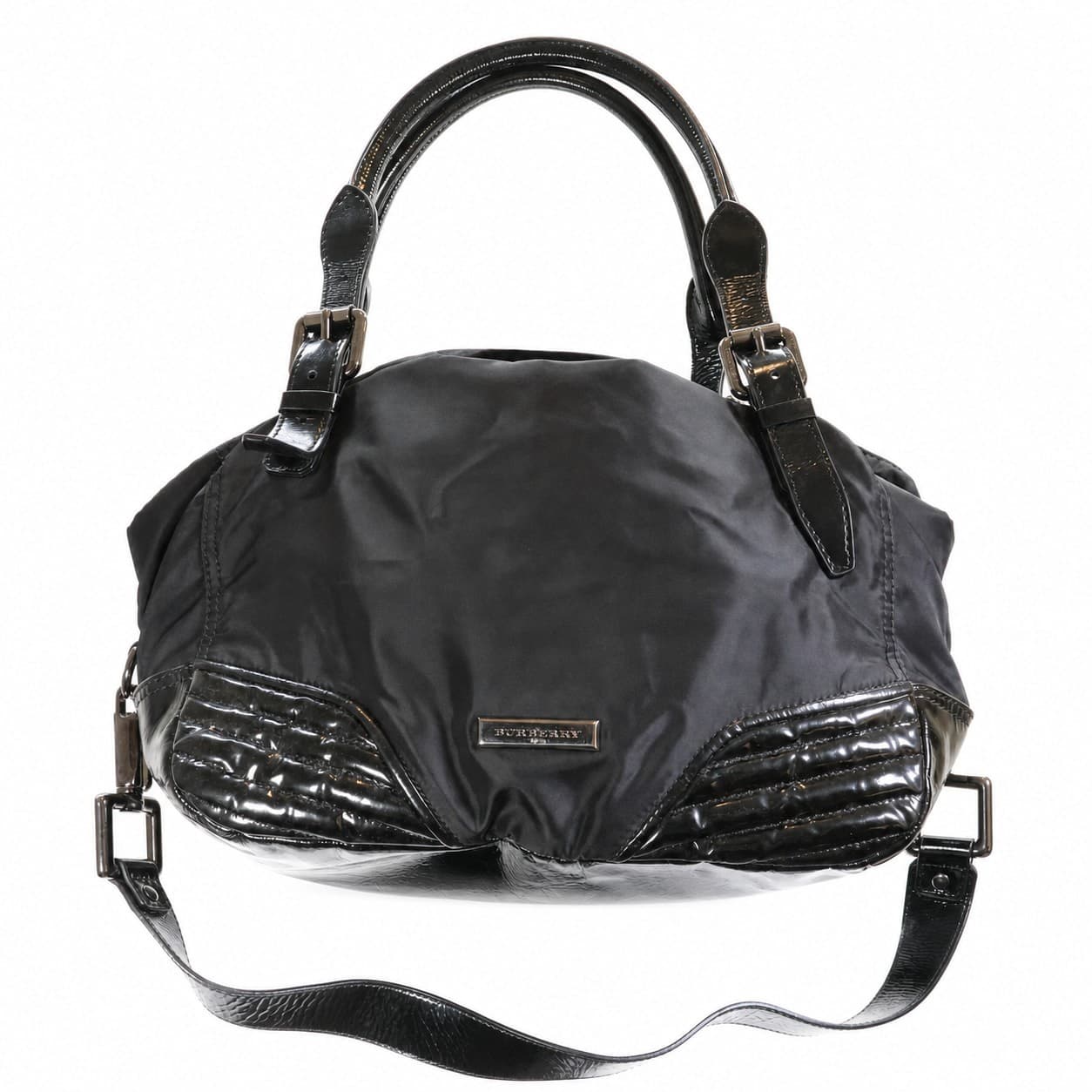 Burberry Black Nylon Patent Leather Shoulder Bag Satchel Handbag Purse handbags auction on bidia.ai