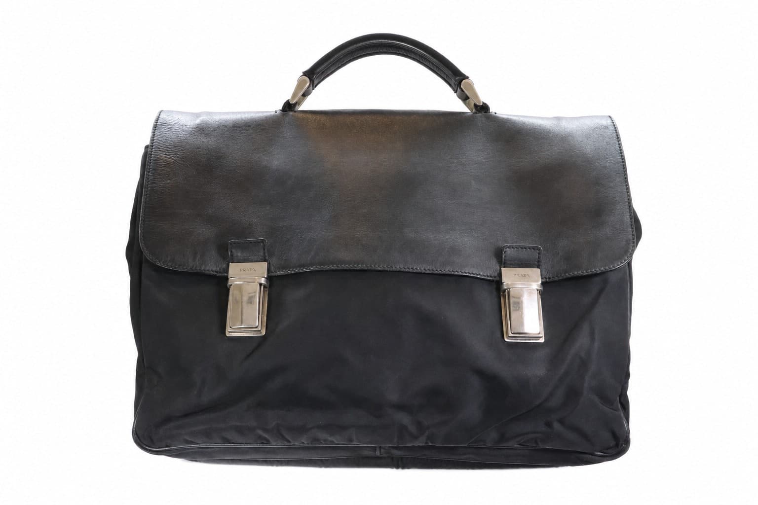 Prada Black Nylon Leather Briefcase Top Handle Bag Handbag handbags auction on bidia.ai