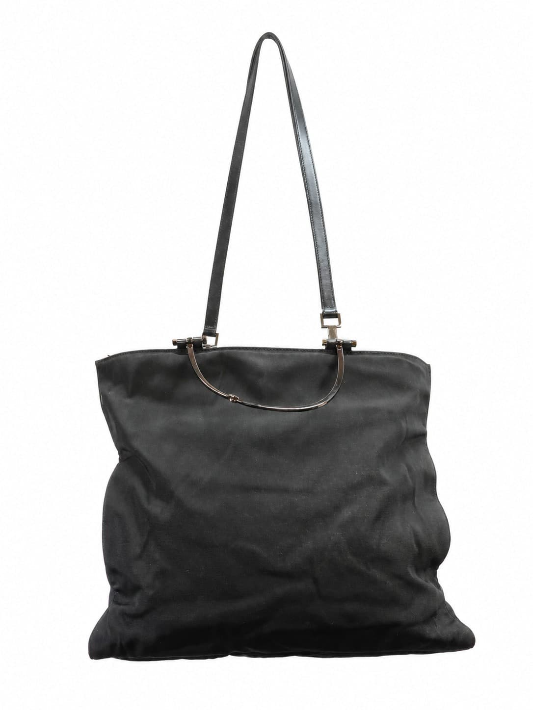 Gucci Bamboo Black Nylon Canvas Leather Tote Handbag Shoulder Bag handbags auction on bidia.ai