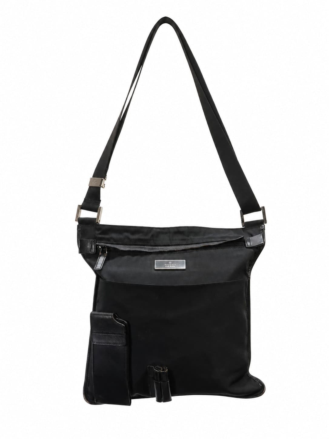 Gucci Black Nylon Leather Crossbody Messenger Bag Handbag Purse Silver Hardware handbags auction on bidia.ai