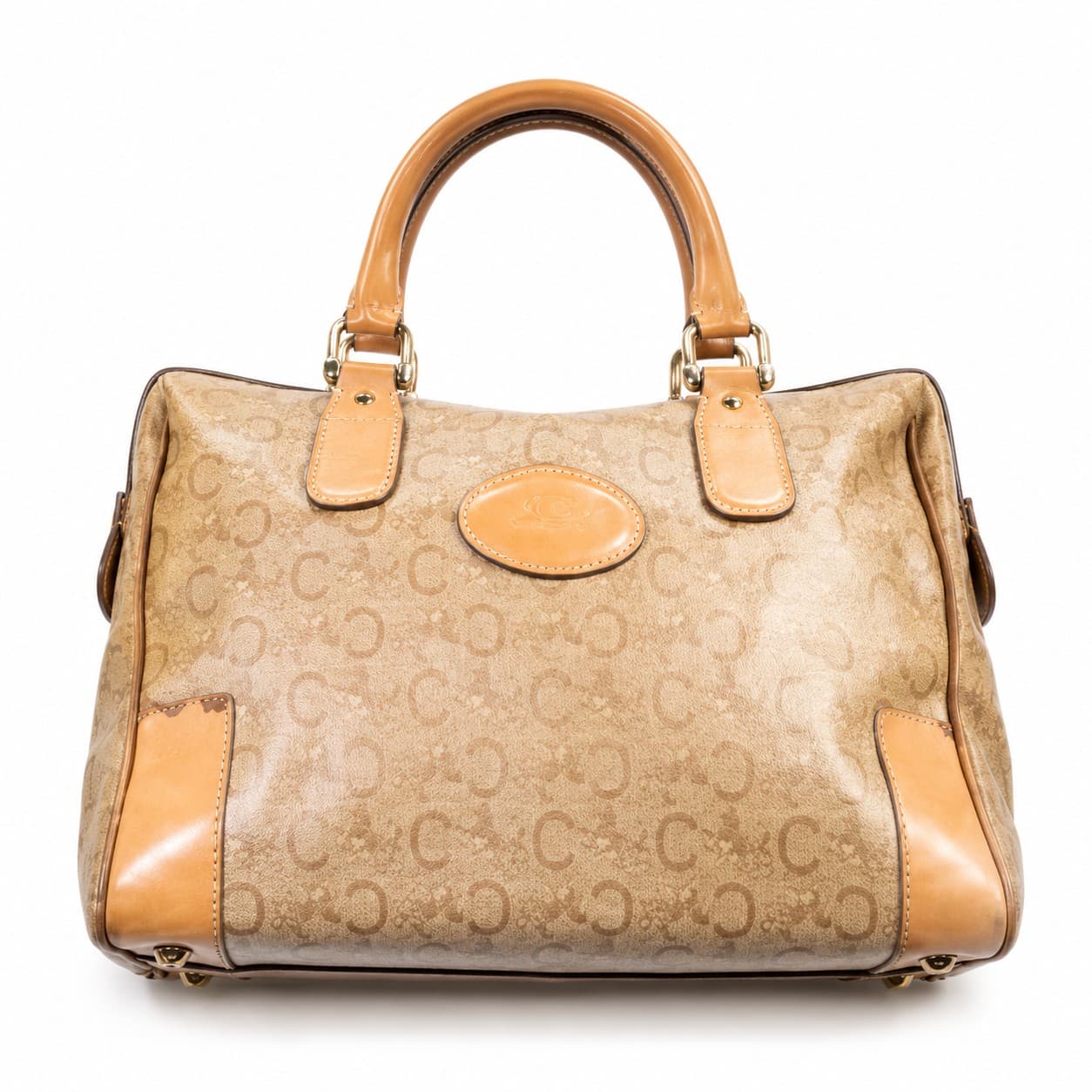 Céline Macadam Canvas Leather Doctor Bag Boston Bag Handbag Purse Beige Tan handbags auction on bidia.ai