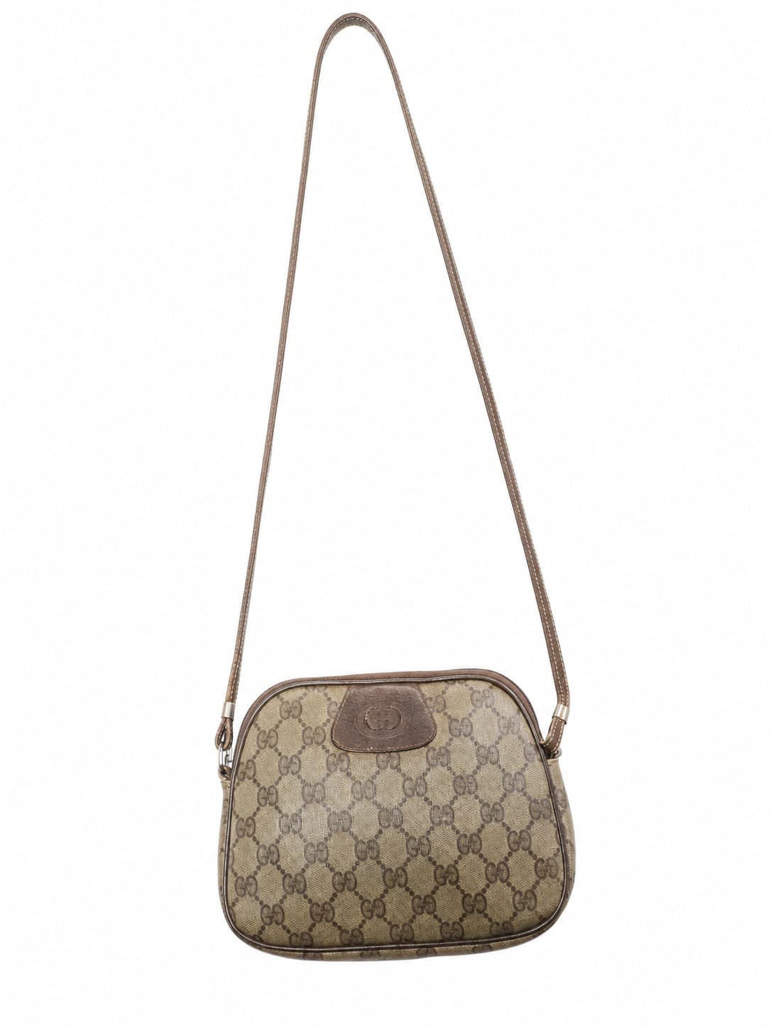 Gucci GG Monogram Canvas Crossbody Shoulder Bag Handbag Purse Beige Brown handbags auction on bidia.ai