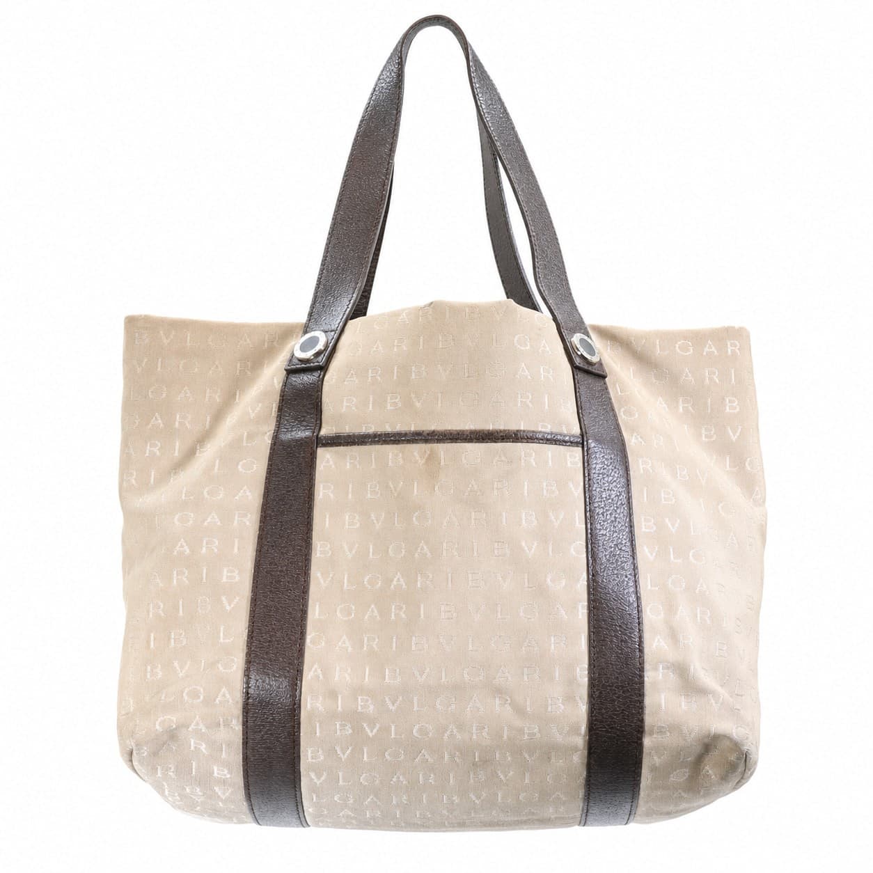 Bvlgari Logo Mania Canvas Leather Tote Bag Shoulder Bag Handbag Beige Brown handbags auction on bidia.ai