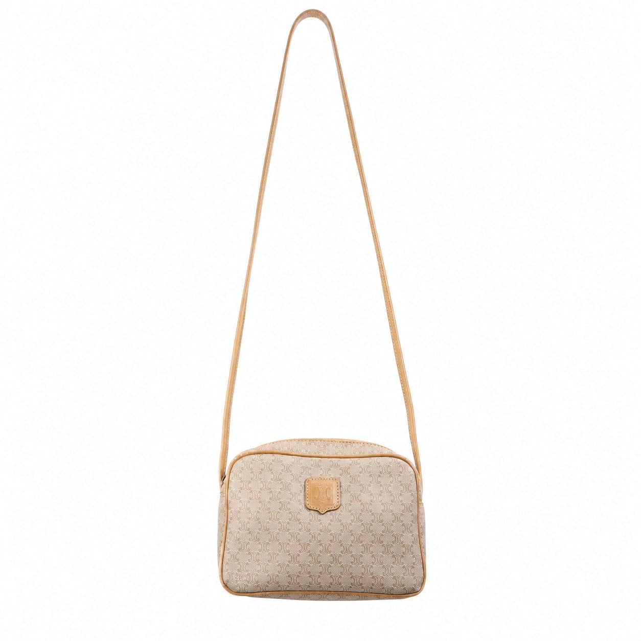 Céline Macadam Monogram Canvas Leather Crossbody Shoulder Camera Bag Beige handbags auction on bidia.ai