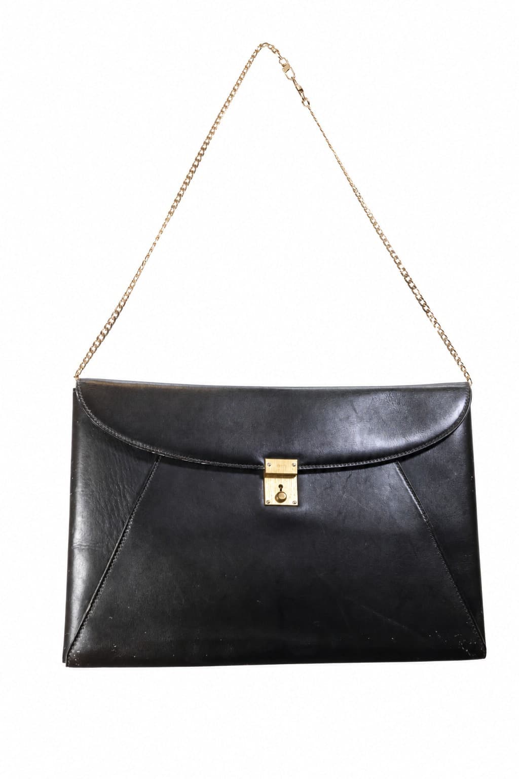 Gucci Black Leather Envelope Shoulder Bag Handbag Purse Gold Chain Strap handbags auction on bidia.ai