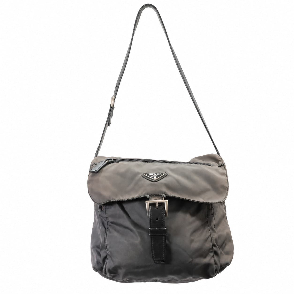 Prada Tessuto Nylon Leather Crossbody Messenger Shoulder Bag Gray handbags auction on bidia.ai