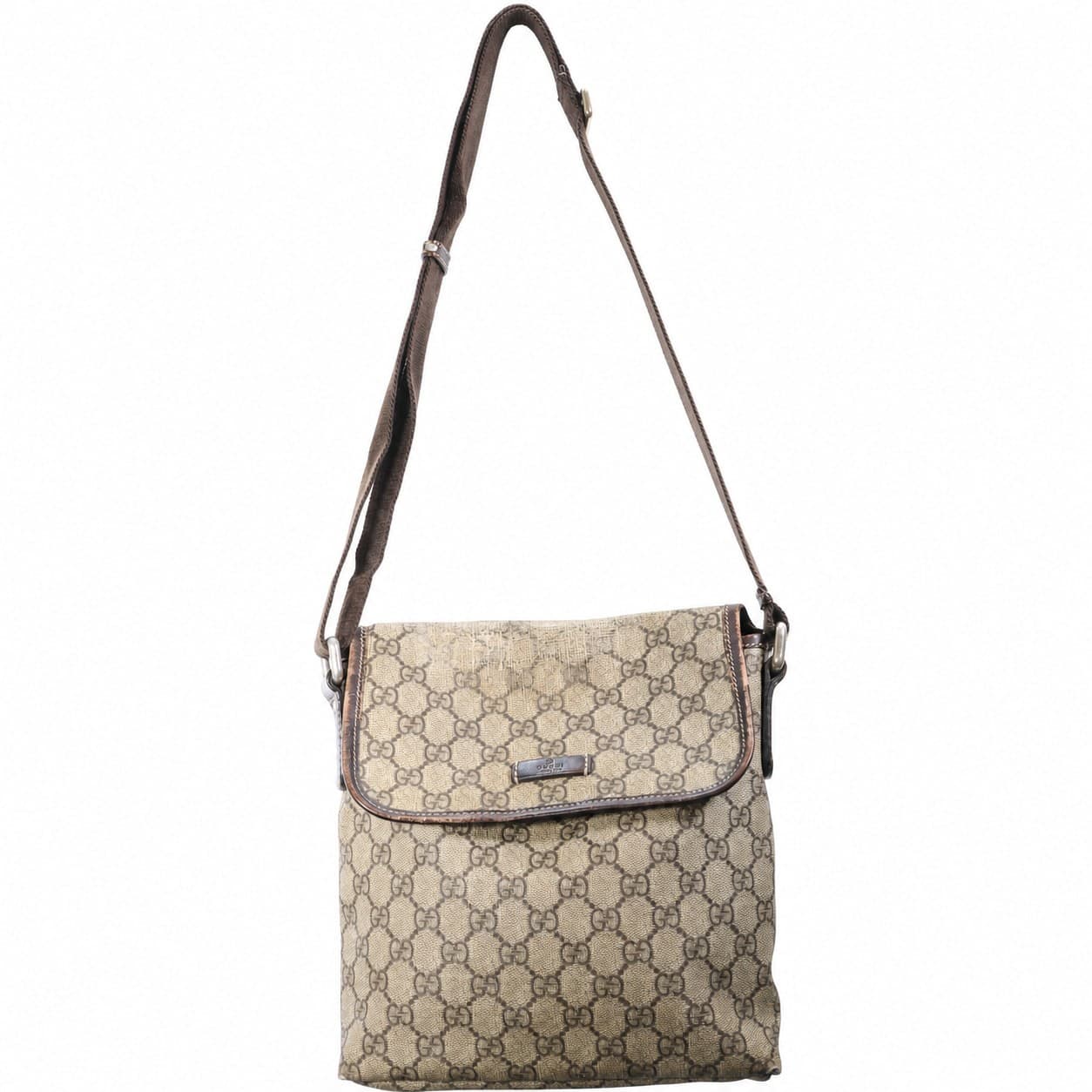 Gucci GG Supreme Canvas Messenger Crossbody Shoulder Bag Beige Brown Handbag Purse handbags auction on bidia.ai