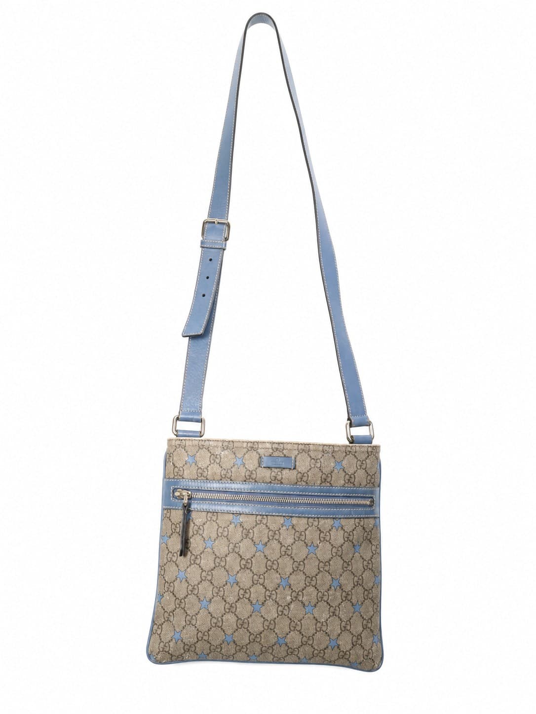 Gucci GG Supreme Canvas Stars Crossbody Messenger Bag Handbag Purse Blue Leather handbags auction on bidia.ai