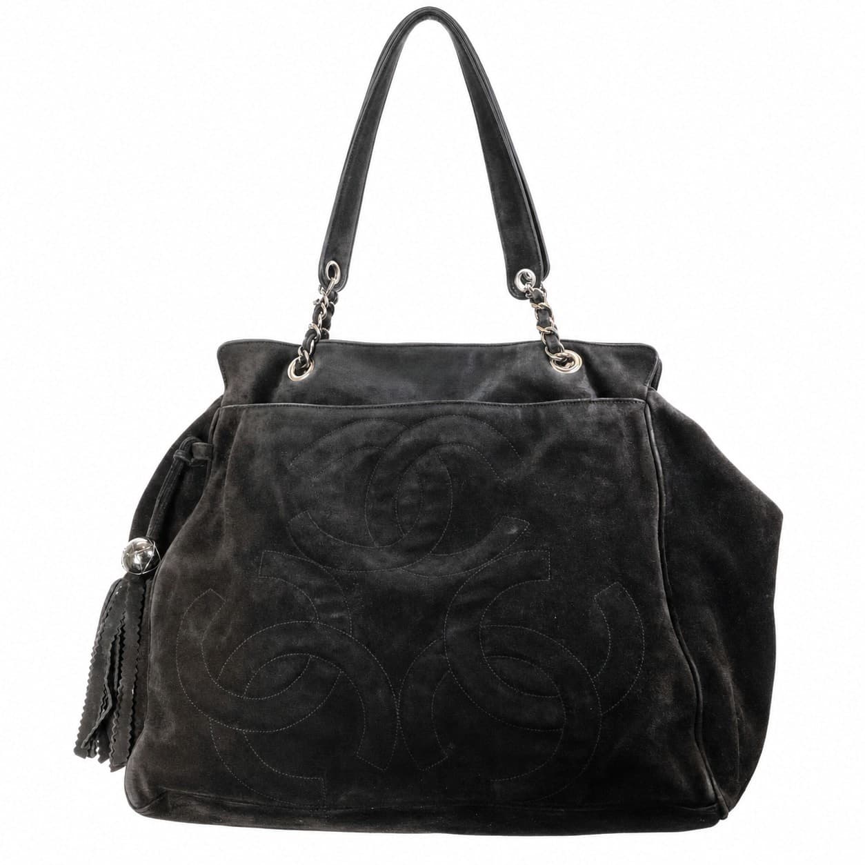 Chanel Black Suede CC Logo Quilted Chain Shoulder Bag Handbag Purse handbags auction on bidia.ai