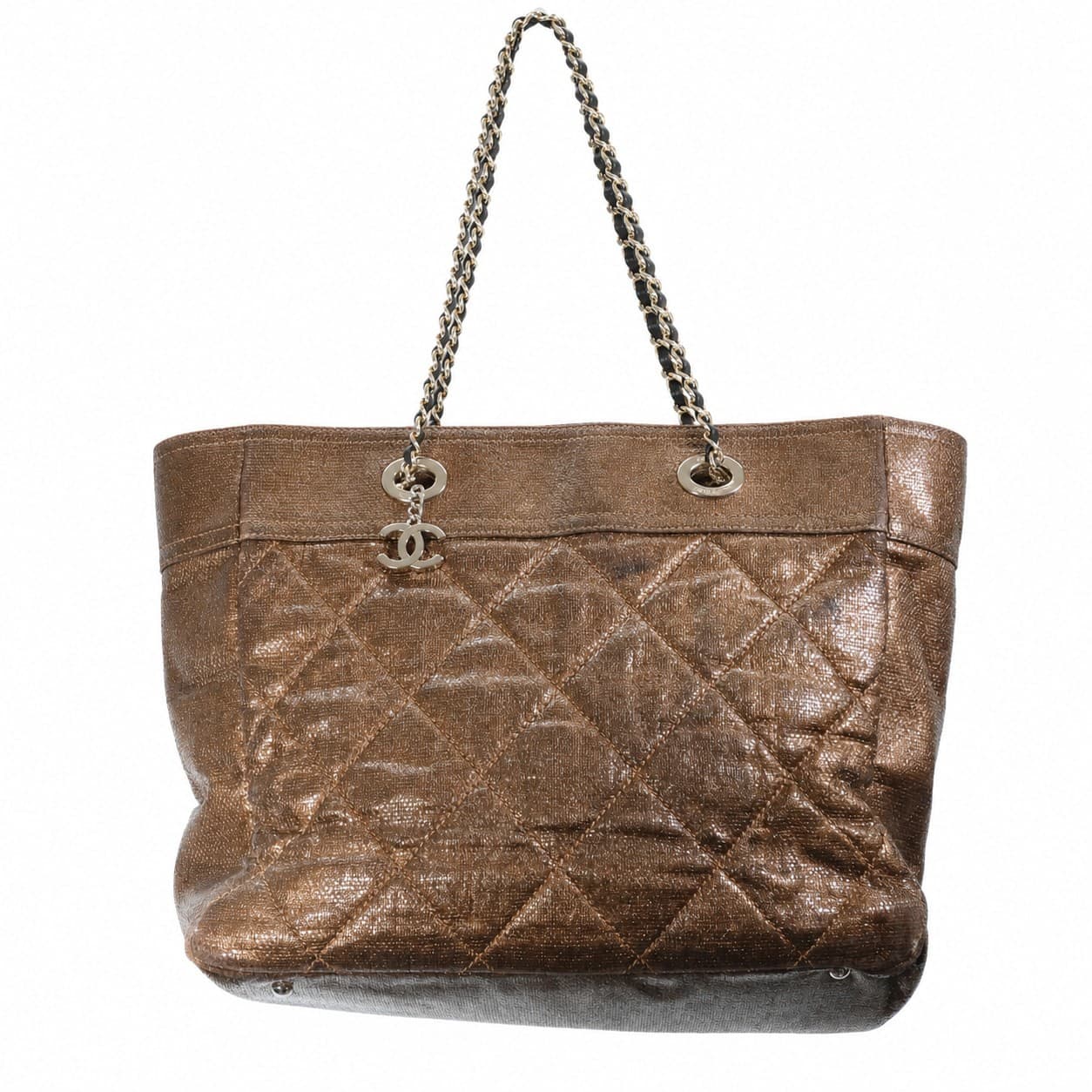 Chanel Bronze Metallic Quilted Perforated Leather Tote Shoulder Bag Handbag Purse handbags auction on bidia.ai