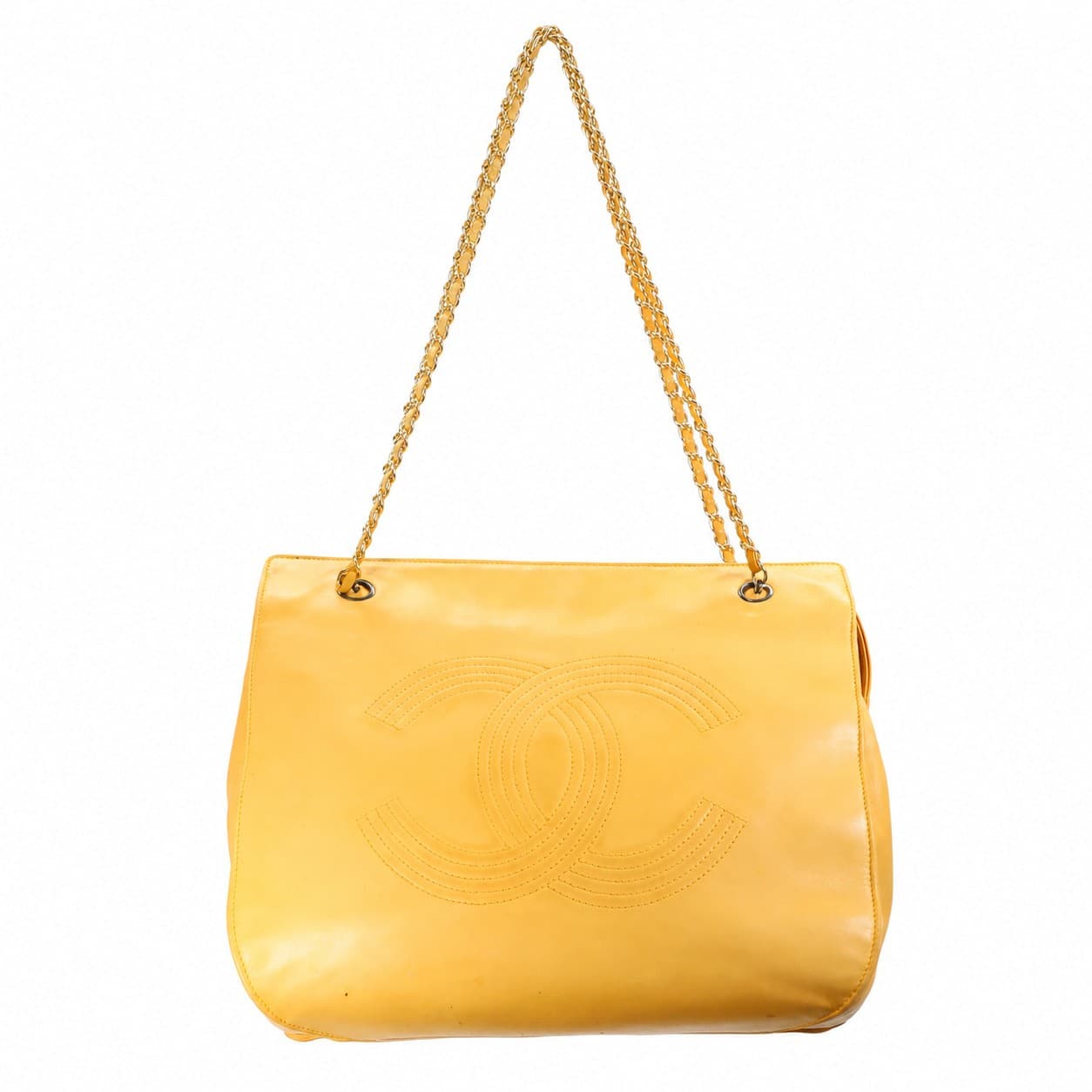 Chanel Yellow Lambskin Leather CC Logo Shoulder Bag Handbag Purse Chain Strap handbags auction on bidia.ai