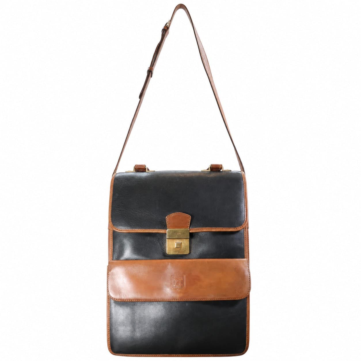 Céline Black Tan Leather Triomphe Shoulder Bag Crossbody Handbag Purse handbags auction on bidia.ai