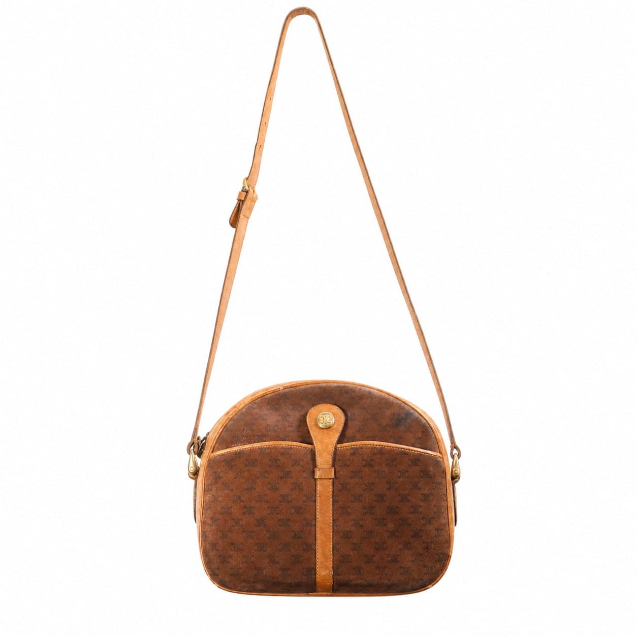 Céline Macadam Suede Leather Crossbody Shoulder Bag Handbag Purse Brown handbags auction on bidia.ai