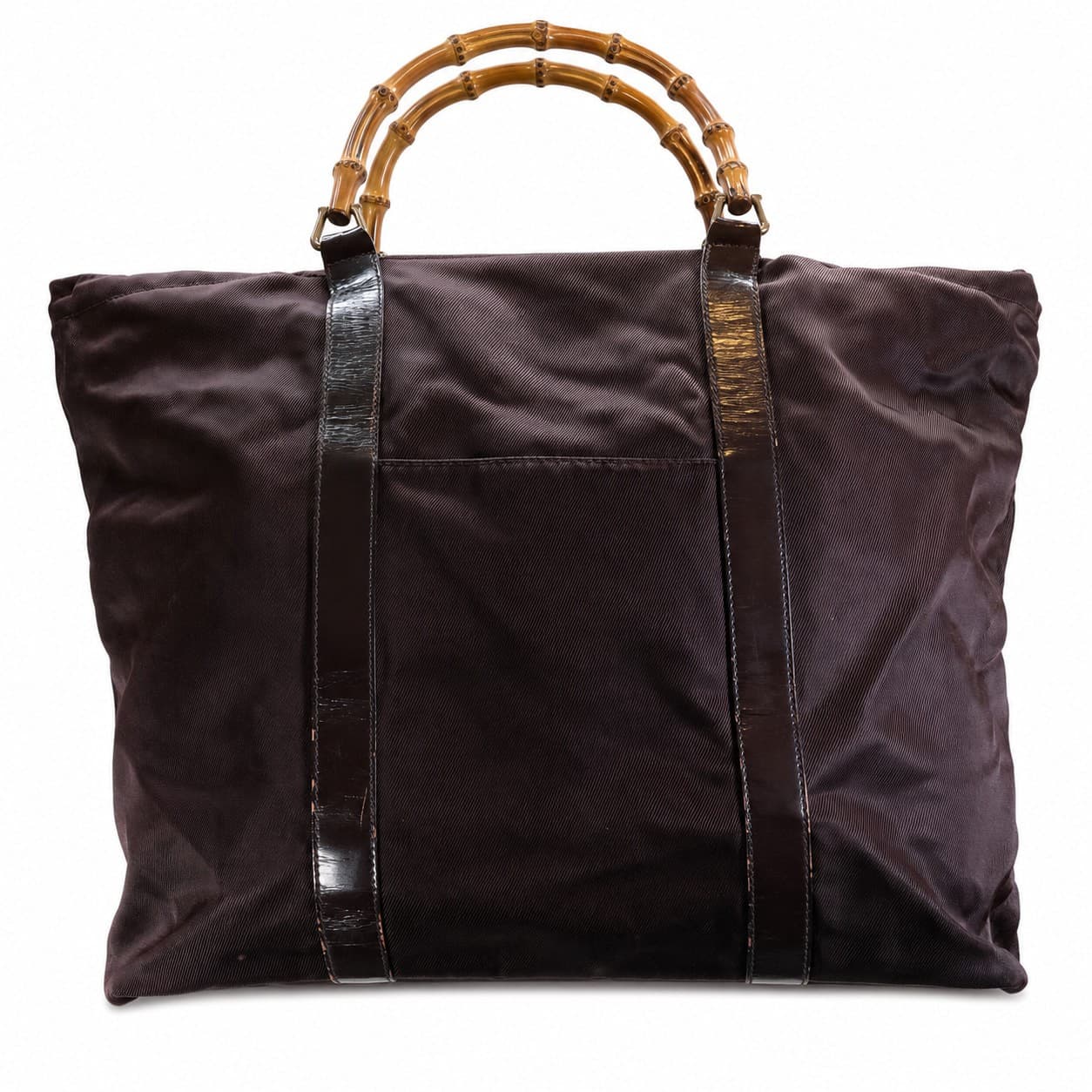 Gucci Bamboo Nylon Leather Tote Bag Handbag Purse Brown Top Handle handbags auction on bidia.ai