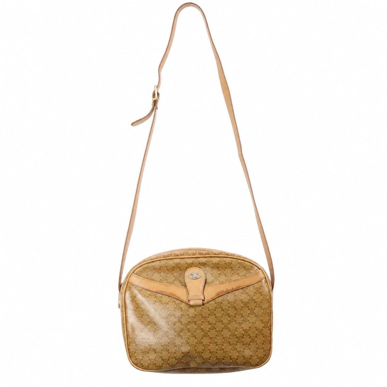 Céline Macadam Monogram Canvas Leather Crossbody Shoulder Bag Beige handbags auction on bidia.ai