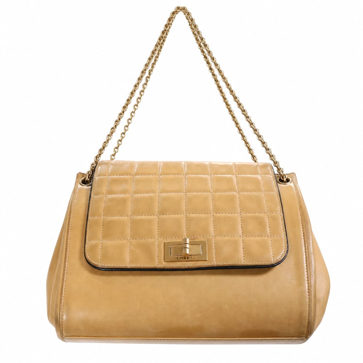 Chanel Mademoiselle Lock Quilted Leather Shoulder Bag Handbag Purse Beige Gold handbags auction on bidia.ai
