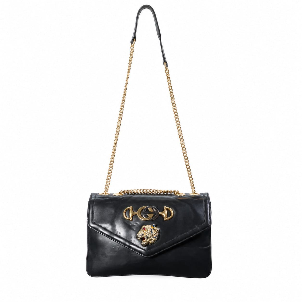 Gucci Rajah Black Leather Medium Shoulder Bag Crossbody Purse Handbag handbags auction on bidia.ai