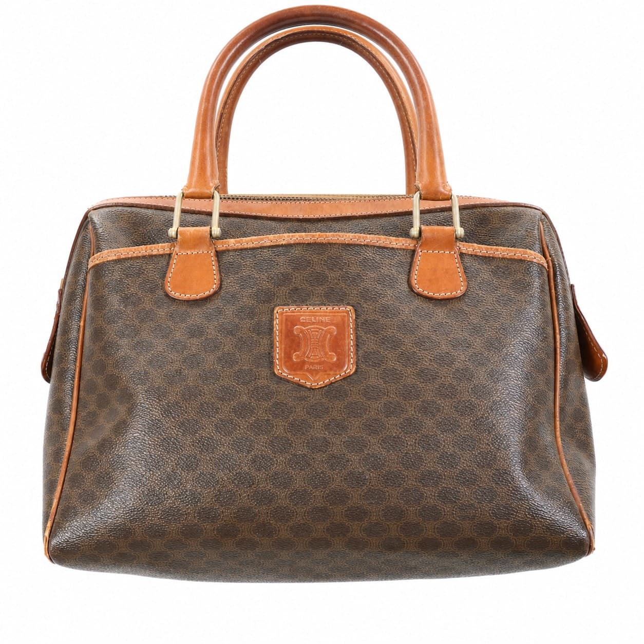 Céline Macadam Monogram Canvas Leather Brown Top Handle Bowler Handbag Purse Bag handbags auction on bidia.ai