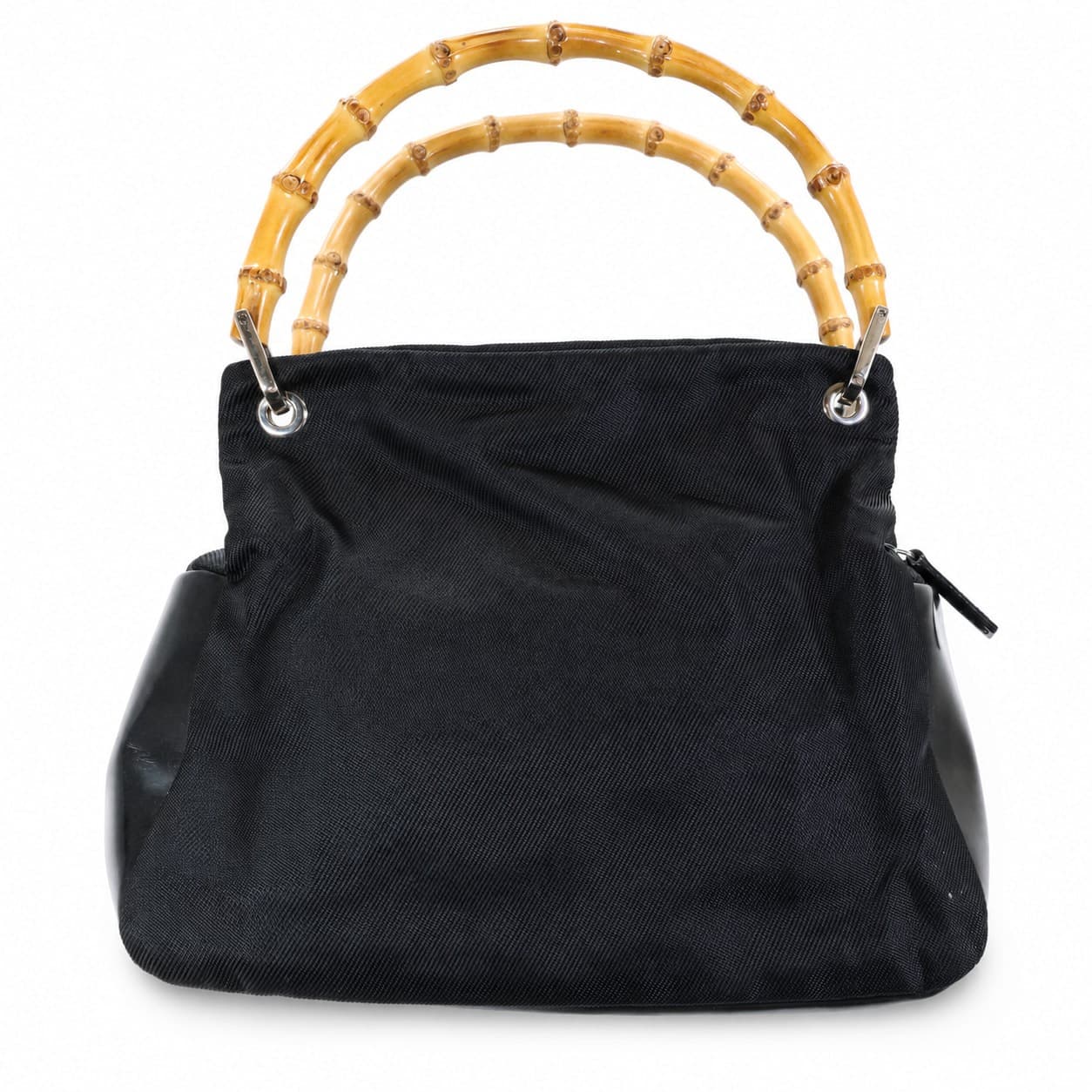 Gucci Bamboo Top Handle Bag Handbag Purse Black Nylon Patent Leather handbags auction on bidia.ai