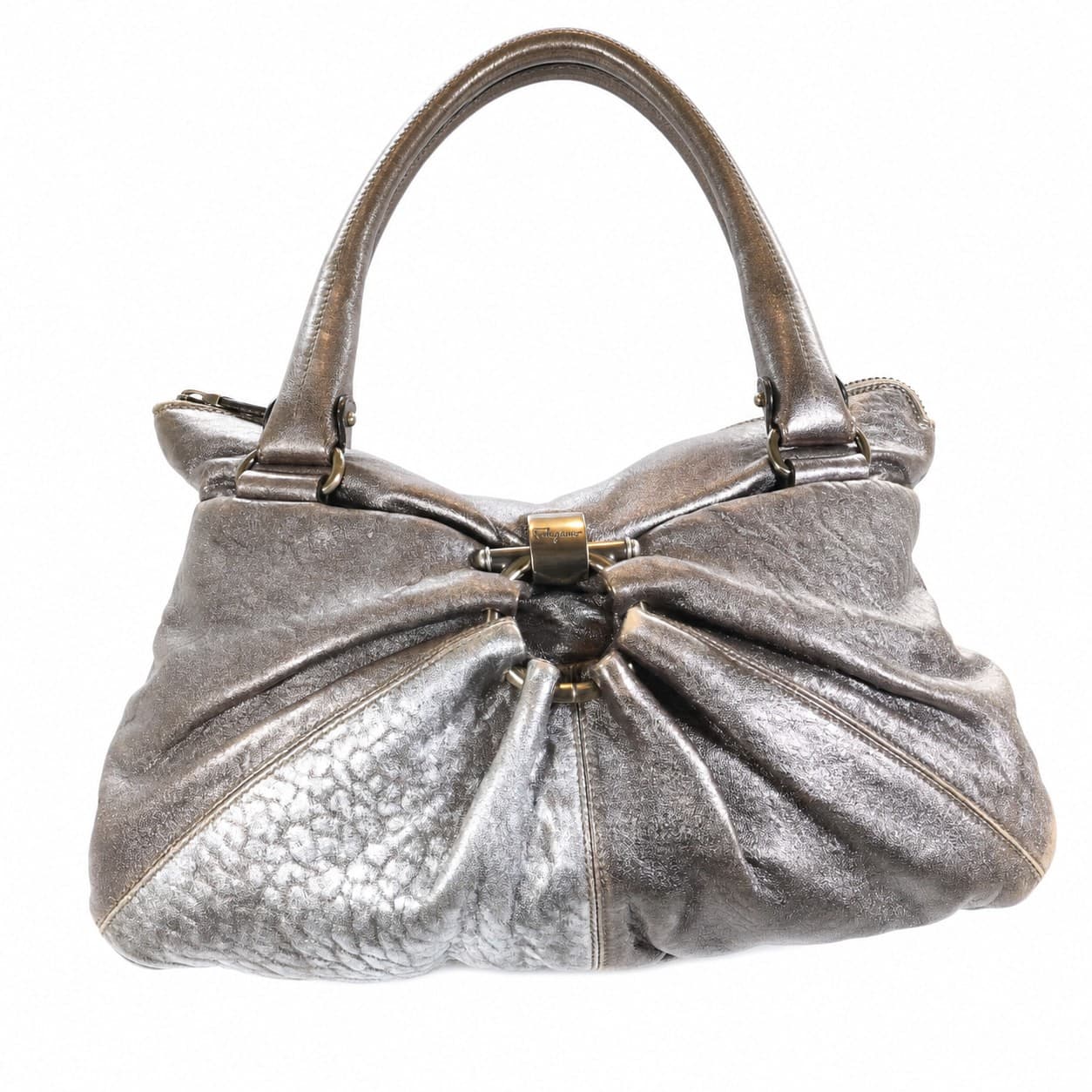 Salvatore Ferragamo Metallic Leather Hobo Shoulder Bag Handbag Purse handbags auction on bidia.ai