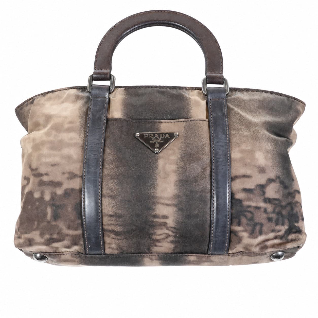 Prada Camouflage Canvas Leather Tote Handbag Purse Bag Top Handle handbags auction on bidia.ai