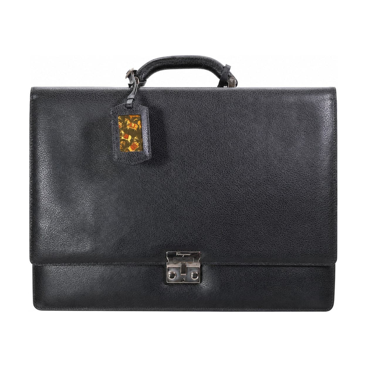 Salvatore Ferragamo Black Leather Briefcase Attaché Bag Business Handbag handbags auction on bidia.ai
